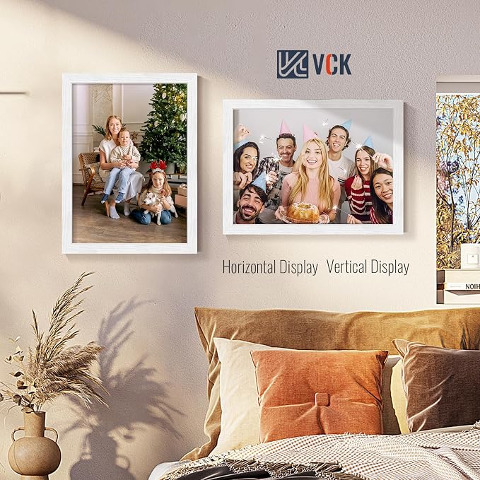 VCK 12x16 Picture Frames White 3 Pack, Wide Border Wood, Tempered Glass, Display 8.5x11 Photo with Mat or 12 x 16 without, for Home, Office, Gallery, Woodgrain Series, Wall Hanging