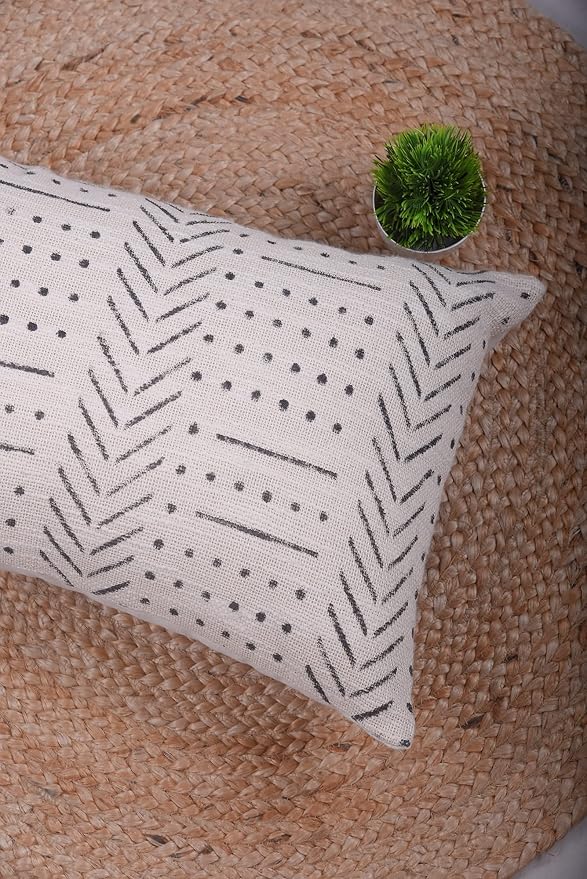 Trade Star Handloomed Throw Pillow Cover Decorative Cushion Case Mudcloth Cushion Cover for Home Decor Beautiful Modern Farmhouse Sofa Decor Pillow Case Indian (Ivory Snow 12X24 INCHES)