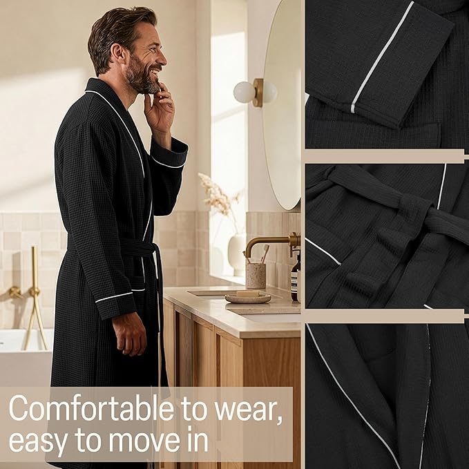 Get Trend Waffle Robes for Men M-3XL, Lightweight Soft Bathrobes, Cozy House Coat for Spa, Shower & Hotel