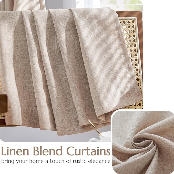 jinchan Linen Curtains with White Privacy Lining Taupe Lined Curtains 63 inch for Closet Small Window Living Room Bathroom Neutral Farmhouse Cottage Core Light Filtering Rod Pocket Back Tab 2 Panels