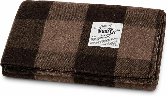 Lodge Twin Blanket - 80% Recycled Wool - Buffalo Plaid - Warm Throw Blanket - Thick - Washable - 65W x 90L - Brown and Tan Plaid