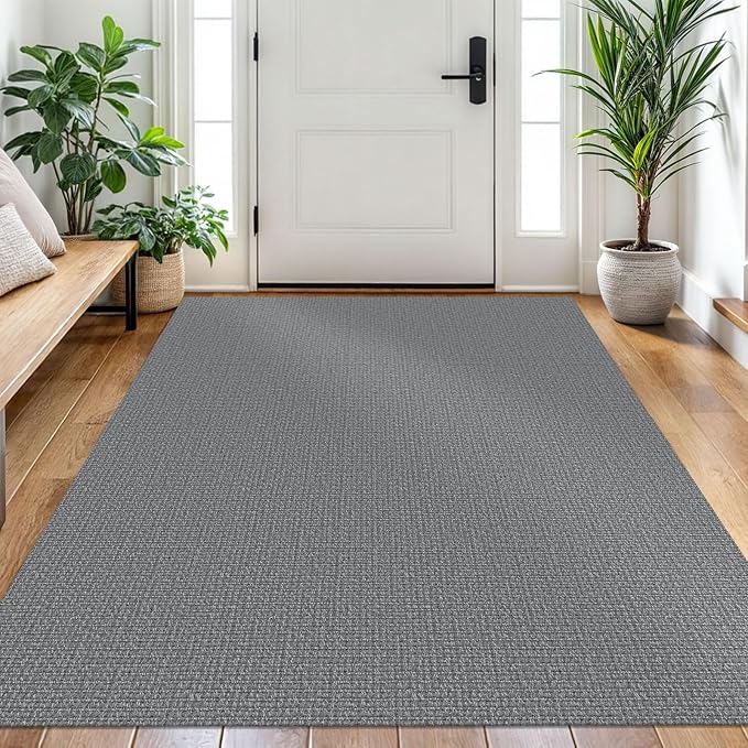 EARTHALL Washable Area Rug 4x6 Ft Non Slip Rugs for Entryway Braided Throw Rugs with Rubber Backing Bedroom Carpet Cotton Entry Rug Woven Floor Rug for Bedroom Dining Room Living Room, Charcoal Gray
