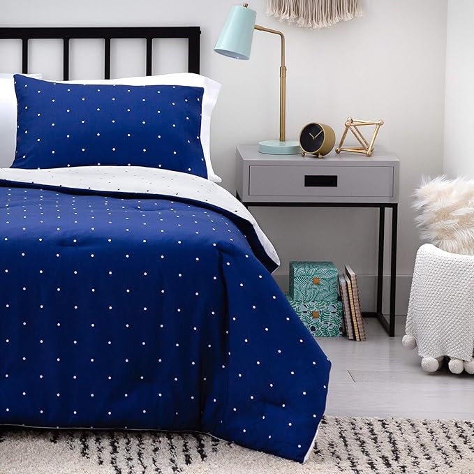 Linenspa All Season Hypoallergenic Down Alternative Microfiber Comforter, Twin XL, Navy, Twin XL Size, Dorm Room Essentials