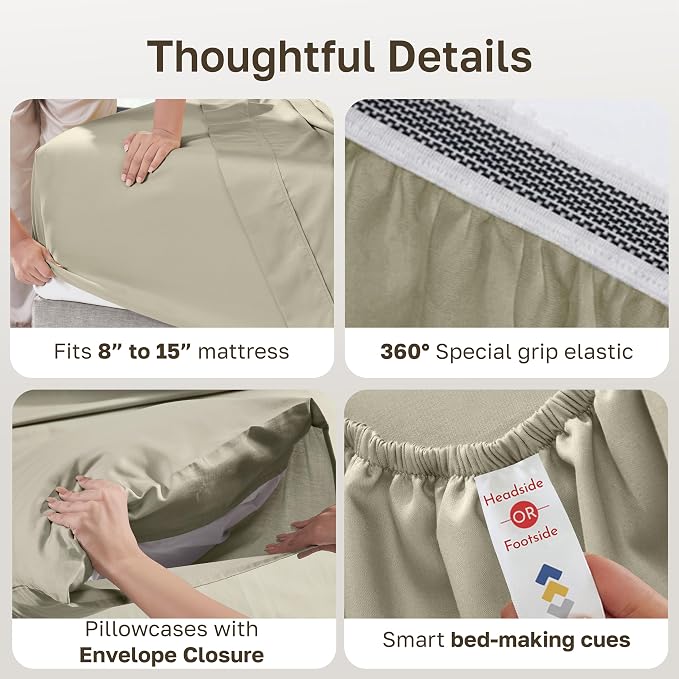 California Design Den Soft 100% Cotton Percale Sheets King Size Set - King Bed Sheets with Deep Pockets, Crisp, Breathable and Durable Bedding Set - Soft Taupe