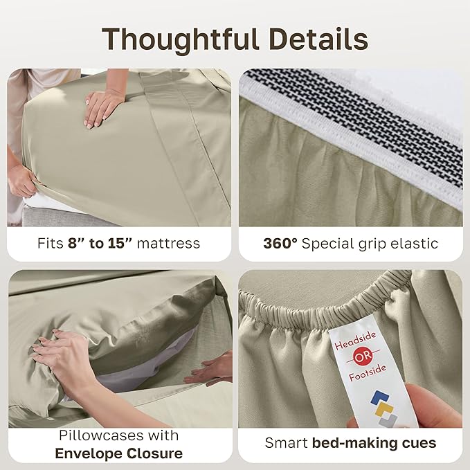 California Design Den California King Sheets Deep Pockets Set - Soft 100% Organic Cotton Percale Sheets, Breathable and Durable Bedding Set - Soft Taupe