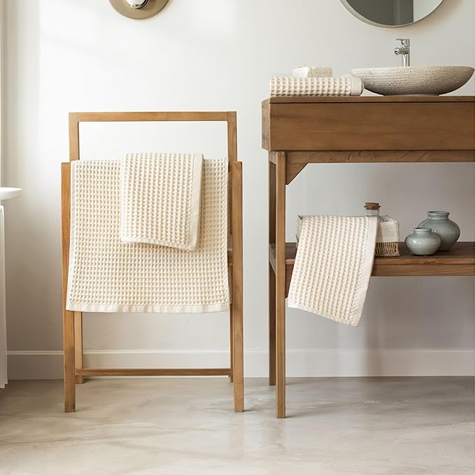 Premium Waffle Hand Towels Pack of 4 Extra Large 20x35 inch - 100% Turkish Cotton, Waffle Weave, Quick Dry, Lint Free, Super Absorbent, Thin Hand Bath Towel (Natural, Set of 4 Hand Towels)