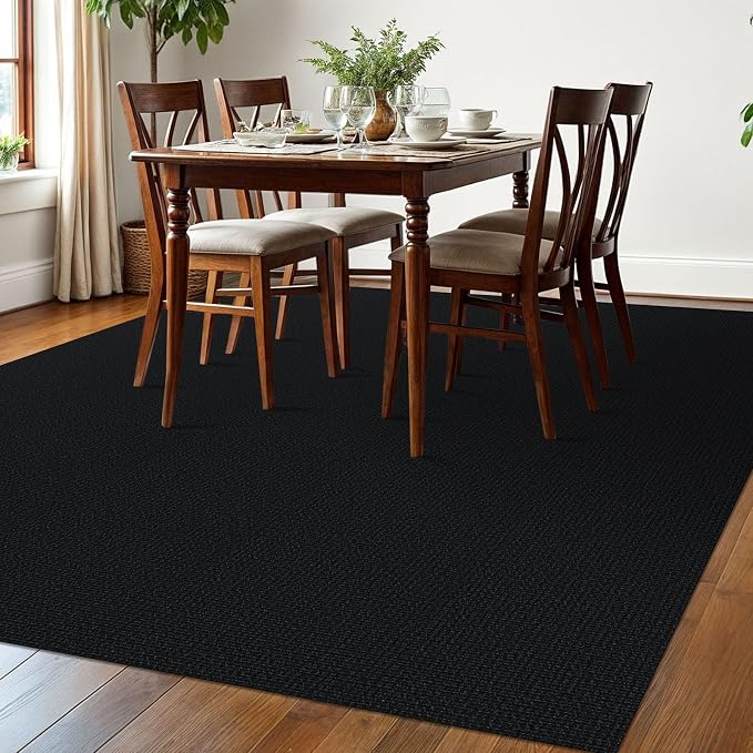 EARTHALL Washable Area Rugs 6x9 Ft Non Slip Living Room Rugs Cotton Rubber Backed Dining Room Rug Braided Bedroom Rugs Indoor Outdoor Floor Carpet for Living Room, Bedroom, Dining Room, Black/Grey