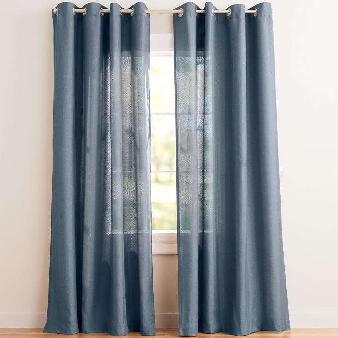 Exclusive Home Loha Linen Grommet Top Curtain Panel Pair, 54"x84", Blue