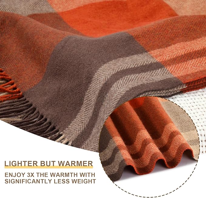 100% Wool Blanket Throw,Burgundy Plaid Wool Blanket with Compact Bag,Rustic Soft Lightweight Blanket for Couch,Sofa,Bed & Lounging Decoration,Travel Blanket for Home, Airplane,Ideal Gifts 55"x83"