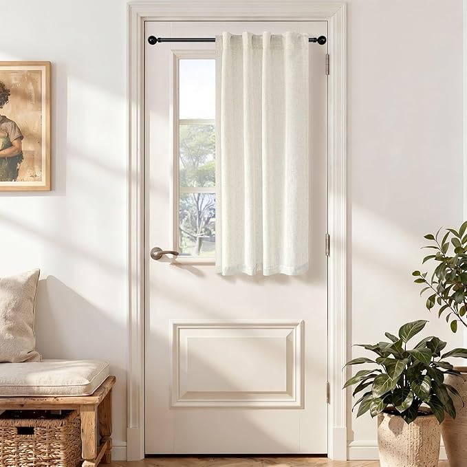 48 Inch Linen Curtains 2 Panels for Cafe Bedroom Bathroom Back Tab Rod Pocket Privacy Semi Sheer Light Filtering Window Treatments Cream Ivory Farmhouse Rustic Door Curtain Small Window 34 x 48 Length