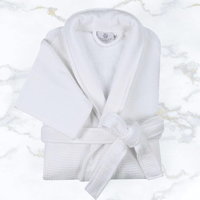 Superior Waffle Weave Cotton Unisex Bathrobe with Belt, Soft and Absorbent Robe for Men and Women Bath Essentials Robes