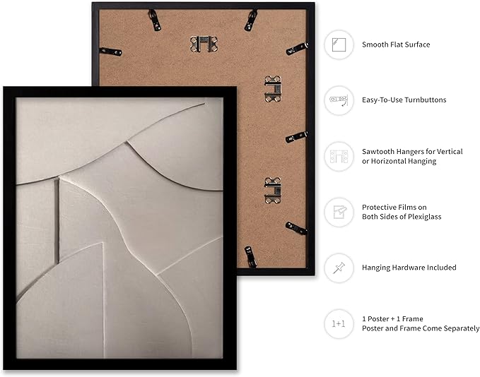Monem Art Minimalist White Geometric Texture Print - Abstract Scandinavian Wall Art Poster - Wall Decor for Living Room, Bedroom or Office - 8x10 Black Framed Wall Art by Mareike Bohmer