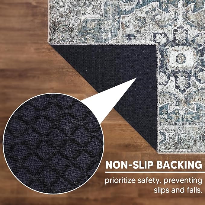 Keen Home Design 9x12 Rug - Machine Washable Area Rug with Non-Slip Backing, Ideal for Living Room, Dining Room, Bedroom - Vintage, Easy Clean, Durable, Low Pile - (9' x 12')