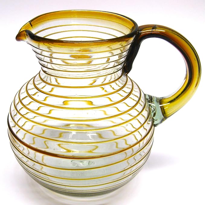 Amber Spiral 120 oz Pitcher and 6 Drinking Glasses set, Recycled Glass, Lead-free, Toxin-Free (Pitcher & Glasses)