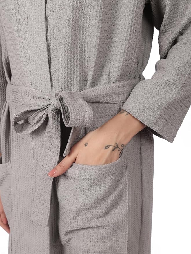 Women's Waffle Bathrobe – 100% Cotton, Lightweight & Absorbent, Spa Robe, Hotel & Lounge Robe