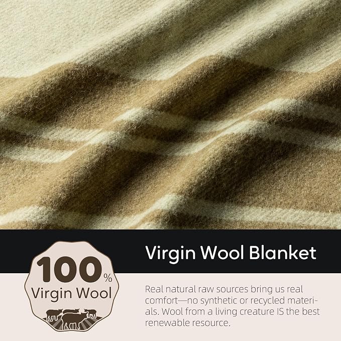 Molithe 100% Wool Blanket, 62" x 86", Warm, Thick, Washable, Military | Great for Camping, Outdoors, Sporting Events, Survival Kits LightOliveGreen