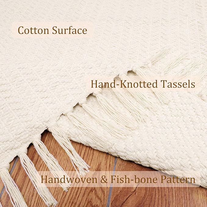 Lahome Belle Boho Kitchen Runner, 2x6 Laundry Room Rug Lightweight Runners for Hallways Washable Runner Rug with Tassels, Farmhouse Cotton Beige Throw Rugs Non Shedding Carpet for Entryway Bathroom