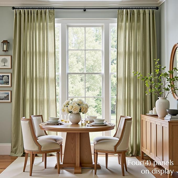 jinchan Linen Blend Curtains 108 inch Extra Long 2 Panels for Bedroom Living Room, Light Filtering 50 inch Wide Farmhouse Drapes with Rod Pocket Back Tab(50W x 108L, Sage Green)