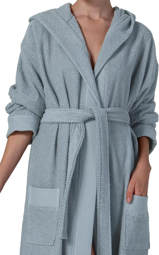 SEYANTE Turkish Cotton Bathrobe for Women - Organic GOTS Certified Terry Hooded Kimono Robe - Spa Quality Women's Cotton Robe