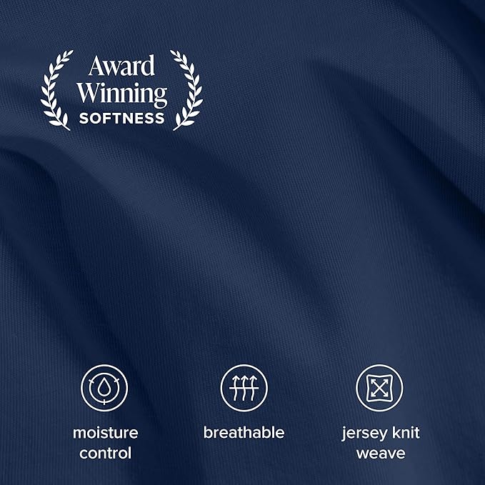 Bare Home 100% Organic Cotton Jersey Sheet Set, Ultra Soft, 100% Cotton - Sheet Set & Pillowcases - Deep Pocket Bed Sheets (Full, Dark Blue)