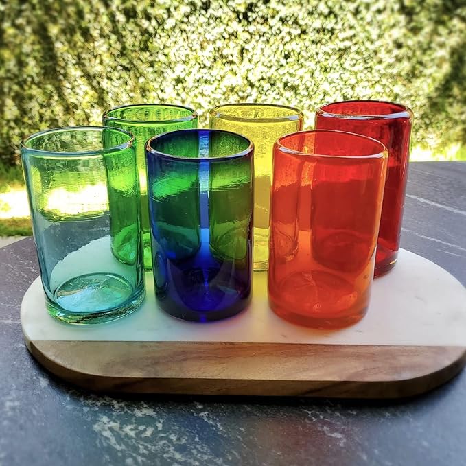 Rainbow Colored 14 oz Drinking Glasses (set of 6), Recycled Glass, Lead-free, Toxin-Free (14oz Drinking)