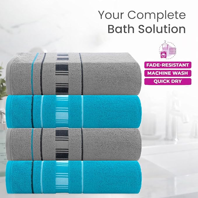 CASA COPENHAGEN X Line 4Pcs 100% Egyptian Cotton Designer Hand Towels Gift Set- Grey - Teal 600 GSM, 28"x16", 4Hand Towels for Bathroom Set for Women & Men