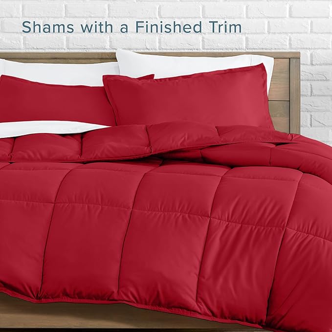 Bare Home Comforter Set - Queen Size - Ultra-Soft - Goose Down Alternative - Premium 1800 Series - All Season Warmth (Queen, Red)
