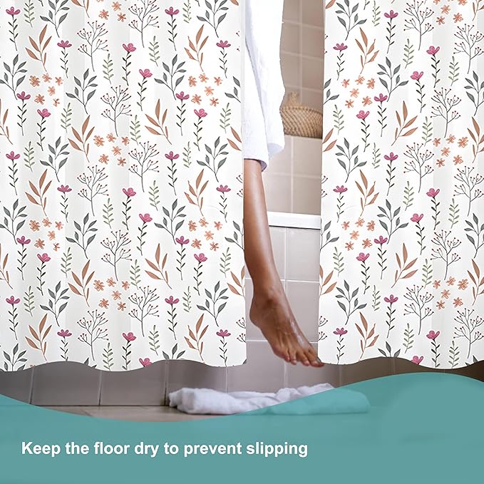 Plastic Shower Curtain Liner, Premium EVA 6G Fresh Flower Shower Curtain, Shower Curtains for Bathroom with 3 Magnetic Weights and Rustproof Grommets (Fresh Flower, 72x72 in)