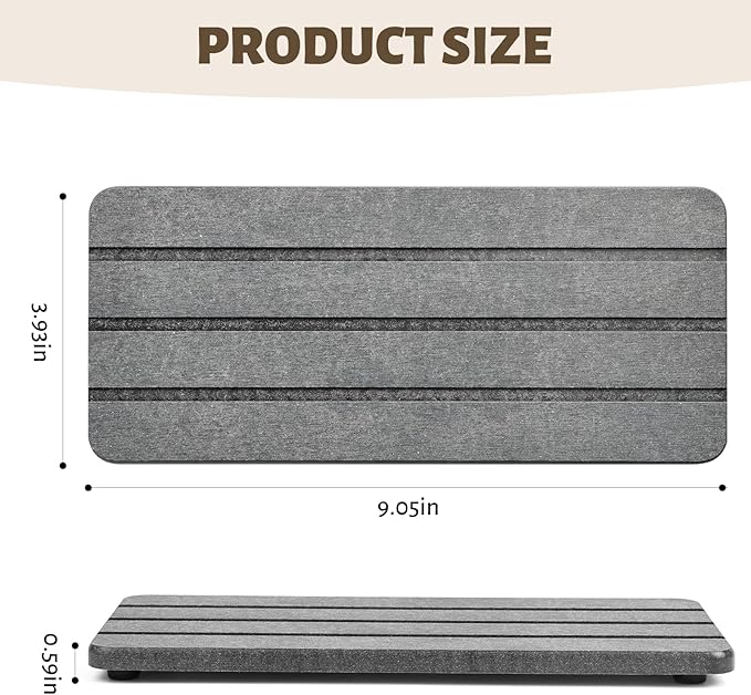 2 Pcs Fast Drying Diatomite Bathroom Tray, Grooved Design, Water Absorbing Stone, Soap Dish Holders, Sink Organizer for Bathroom and Kitchen (Dark Grey)