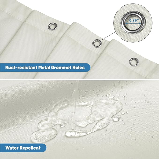 2 Pack Water-Repellent Fabric Shower Curtain Liner - Hotel Quality Machine Washable, 3 Heavy-Duty Magnets with Rustproof Grommets & Weighted Hem, Standard Size 72x72in Cream