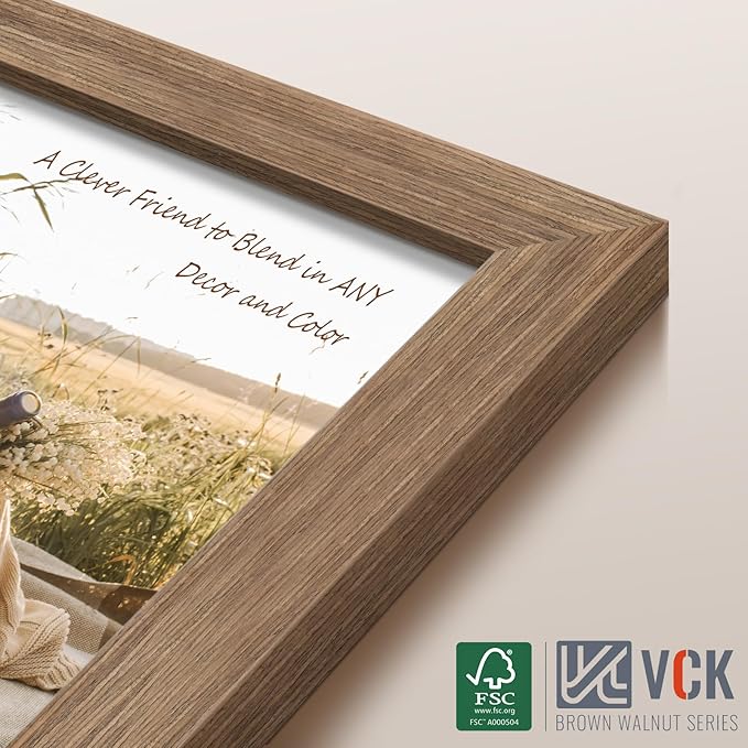 VCK 13x19 Picture Frame Set of 4 - Walnut, Gallery-Quality Wood Poster Frames, 1.1-Inch Wide Border, Polished Plexiglass, Vertical or Horizontal Wall Display for Photo/Art/Prints, Walnut