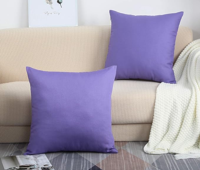 TangDepot 100% Cotton Solid Throw Pillow Cover 12x12 Violet | 100% cotton, same-color zip, machine wash & air dry. For living room, bedroom, office, car. 42 colors, 48 sizes. Cover only.