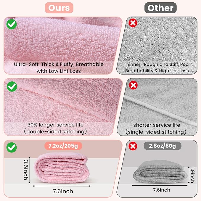 Microfiber Hair Towel Wrap for Women, Large Fast Drying Hair Towel Turban, Double Stitched Edges & Stay in Place No Slip Design for Curly Long Wet Hair(Pink/Blue)