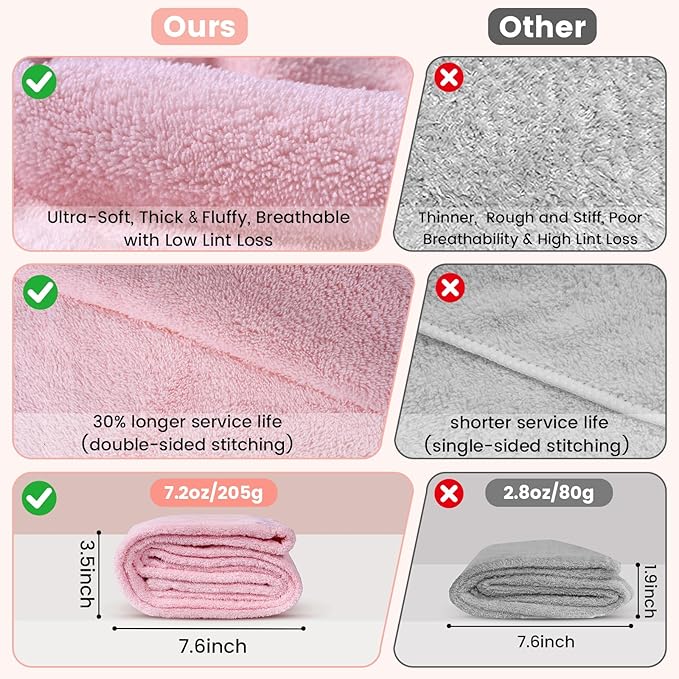 3 Pack Microfiber Hair Towel Wrap for Women, Large Fast Drying Hair Turban, Ultra Soft Thick Anti-Frizz, Double Stitched Edges & Stay in Place No Slip Design for Curly Long Wet Hair(Pink/Grey/Blue)