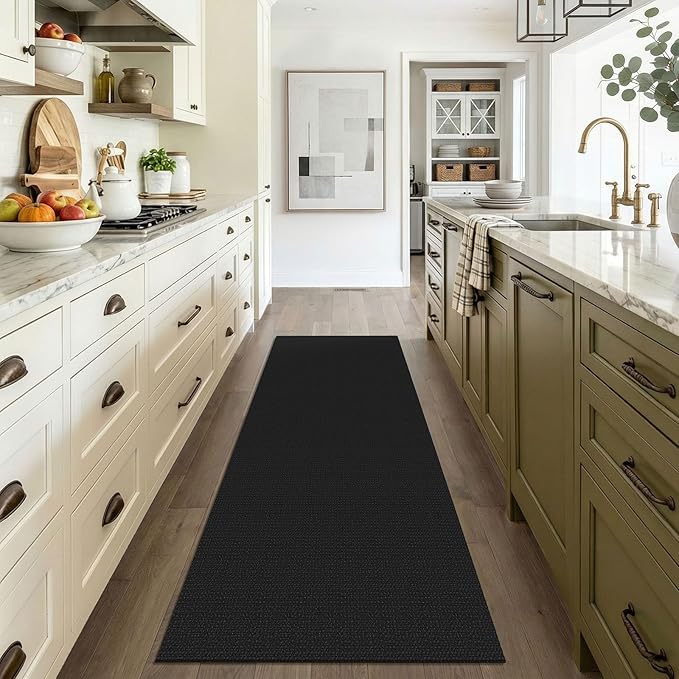 EARTHALL Woven Runner Rug 3x6 Ft Washable Runners for Hallways Wide Non Slip Entryway Rug Braided Kitchen Runner Indoor Floor Carpet for Entryway, Hallway, Kitchen, Bedroom, Black/Grey