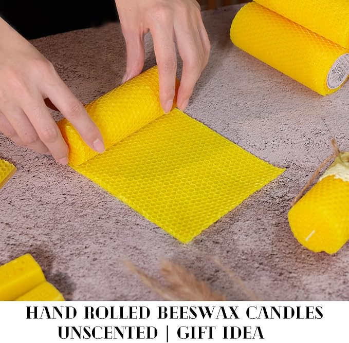 4 Pack Large Beeswax Pillar Candles, 2.8x8 Inch Pure Natural Beeswax Candles 200 Hours Emergency Candle, Organic Unscented Bees Wax Candles for Home, Paryer, Party