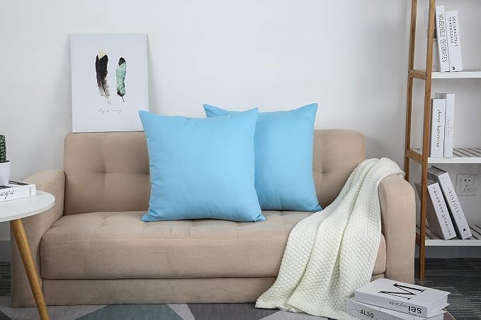 TangDepot Cotton Solid Throw Pillow Covers, 26" x 26" , Sky Blue, 1 Count (Pack of 1) | 100% cotton, same-color zip, machine wash & air dry. For living room, bedroom, office, car. 42 colors, 418 sizes. Cover only.