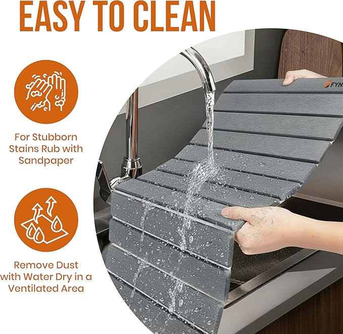 Stone Drying Mat for Kitchen Counter - Large Slats Dark Gray Foldable Diatomaceous Earth Dish Drying Mat | Foldable and Super Absorbent Dish Drying Stone Mat (12 Slats - XL)