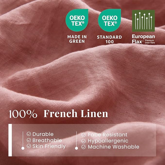 S VICTORY SYMBOL 100% Organic Linen Duvet Cover Set 3 Pieces,Natural French Flax Bedding Set,1 Comforter Cover and 2 Pillowcases,Solid Color Full Size(Clay)