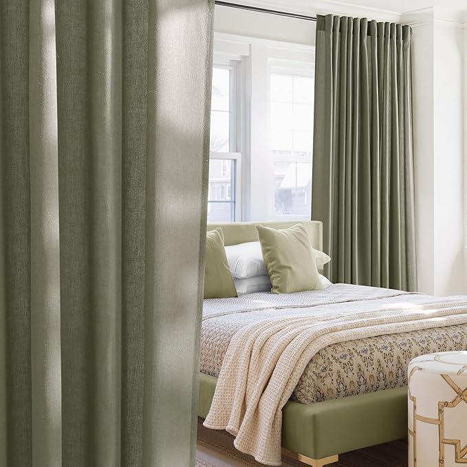 NICETOWN Semi Sheer Curtains 84 inch Length, Rod Pocket & Back Tab Light Filtering Window Treatments Privacy Added Drapes for Living Room, Lichen, W55 x L84, 2 Panels