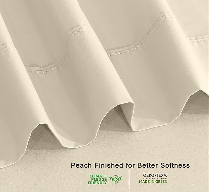 RUVANTI 100% Cotton Organic Percale Sheets Full Size – Crisp Cooling Bed Sheets for Hot Sleepers, Deep Pocket 15”, Soft Peach Finish, Breathable & Durable Hotel-Style 4 Pcs, Cloud Cream