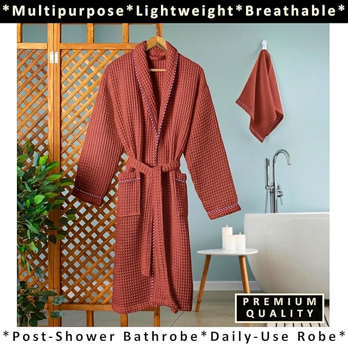 PÜSKÜL Luxury Waffle Robe for Women & Men - Natural 100% Turkish Cotton Bathrobe - Housecoat Womens & Housecoat Mens