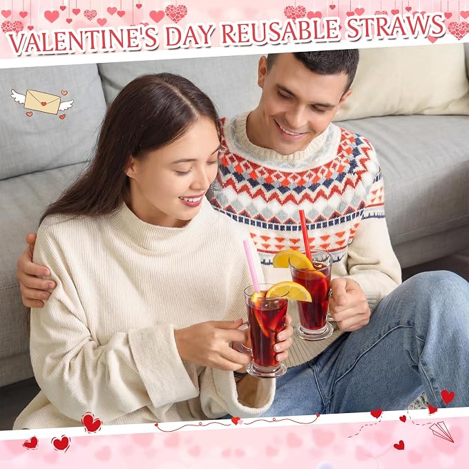 Honeydak 120 Pcs Red and Pink Straws, 9 Inch Reusable Hard PP Plastic Drinking Straws Cute Party Straw for Cocktails Smoothies Juice for Cold Drinks, Party Supplies