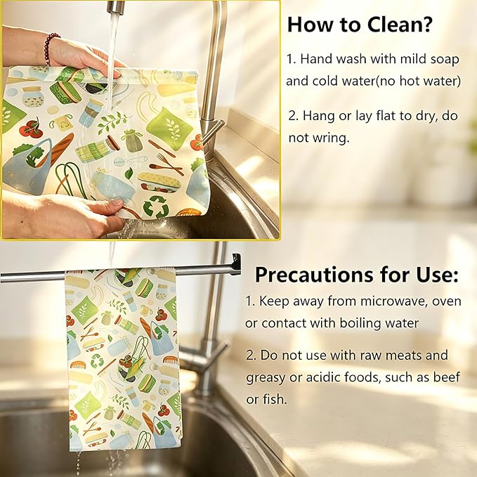 Reusable Beeswax Food Wraps, 12 x 40 Inch Organic Cotton Beeswax Wraps, Plastic-Free Eco Friendly Food Storage Sheets for Kitchen, Bread, Cheese, Fruits and Sandwiches