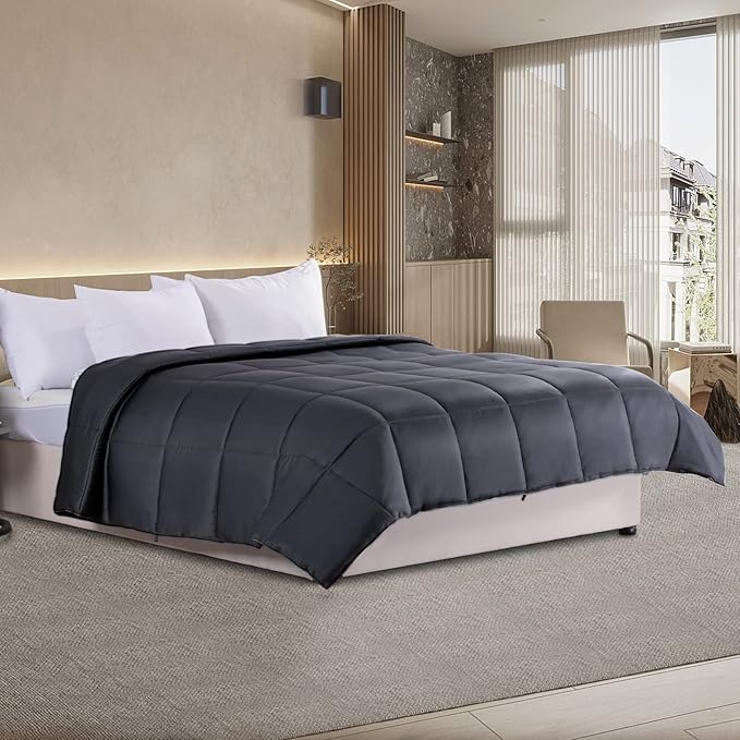 NEXHOME PRO Viscose from Bamboo Cooling Comforter, King Lightweight Down Alternative Organic Natural Duvet Insert,Summer Bedding Blanket Cool for Hot Sleepers,8 Corner Tabs Dark Grey 106x90