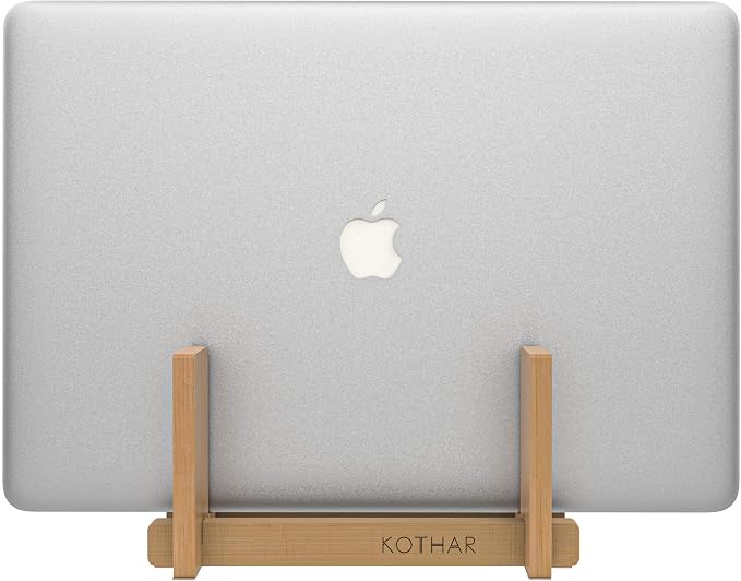Kothar Wooden Vertical Laptop Stand for Desk, Vertical Laptop Holder, Bamboo, Desktop Dock for Apple MacBook, Microsoft Surface, iPad, Tablets and More