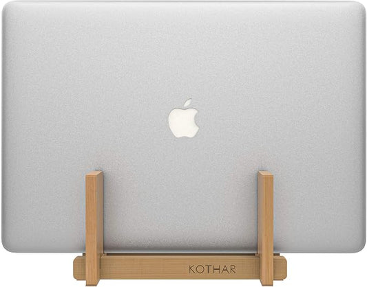 Kothar Wooden Vertical Laptop Stand for Desk, Vertical Laptop Holder, Bamboo, Desktop Dock for Apple MacBook, Microsoft Surface, iPad, Tablets and More