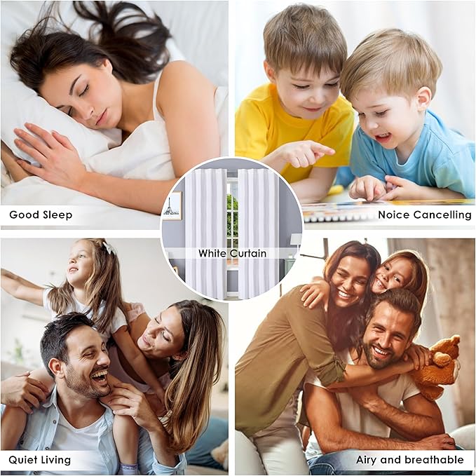 HOMIDATE White Cotton Curtains Set of 2-50x63 Inch, Textured Drapes for Windows, 63 Inch Long Light Filtering Panels, Soft & Elegant Home Decor
