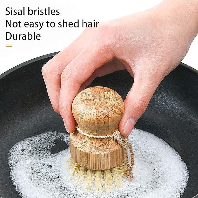 Natural Sisal Dish Washing Brush Bamboo Round Scrub Brush Pots Pans Vegetables Household Cleaning Brush… (Palm)