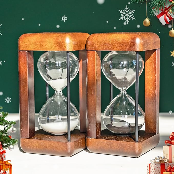 Large Premium Walnut Hourglass,60 Minutes Sand Timers,Hour Glass with Sand Timer for Gift,Hourglass Decor for Home, Desk,Office, Wedding Decor (White)